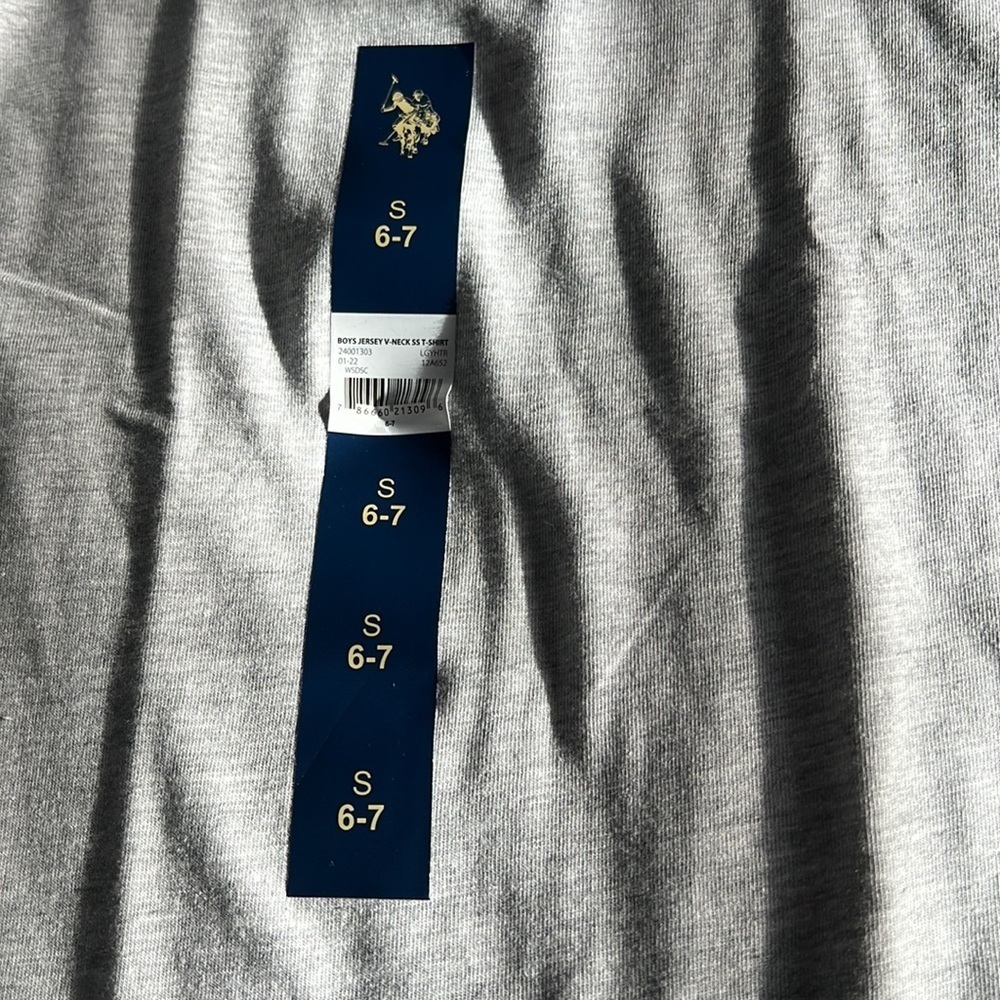 U.S. POLO ASSN. Boys Grey and Navy Jersey V-Neck T-Shirt size S (6-7) - Picture 2 of 6